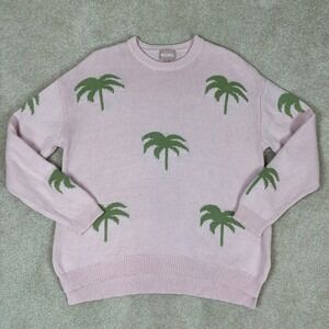 Show Me Your Mumu Pink Palm Tree Knit Go To Sweater MS2-4938 PK15 Medium